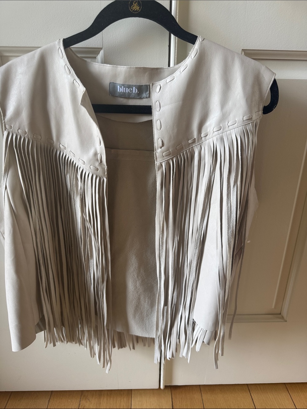 Beige faux Leather Fringe Vest in Light Beige by Blue b